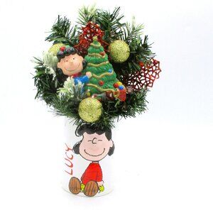 Vtg Peanuts Lucy Linus Holiday Bathroom Cup Mini Christmas Tree Ornaments